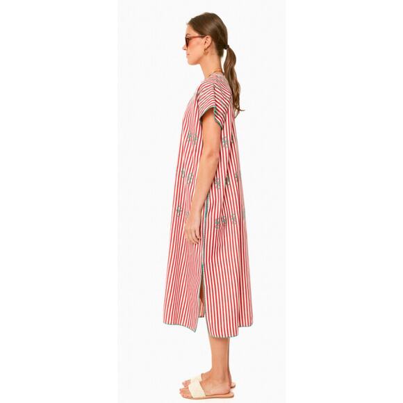 Tuckernuck Oversized Red Stripe Sullivan Embroidered Canvas Caftan Size XS - Picture 4 of 13